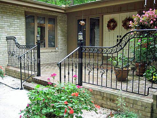 wide angle view of the iron railing at the house