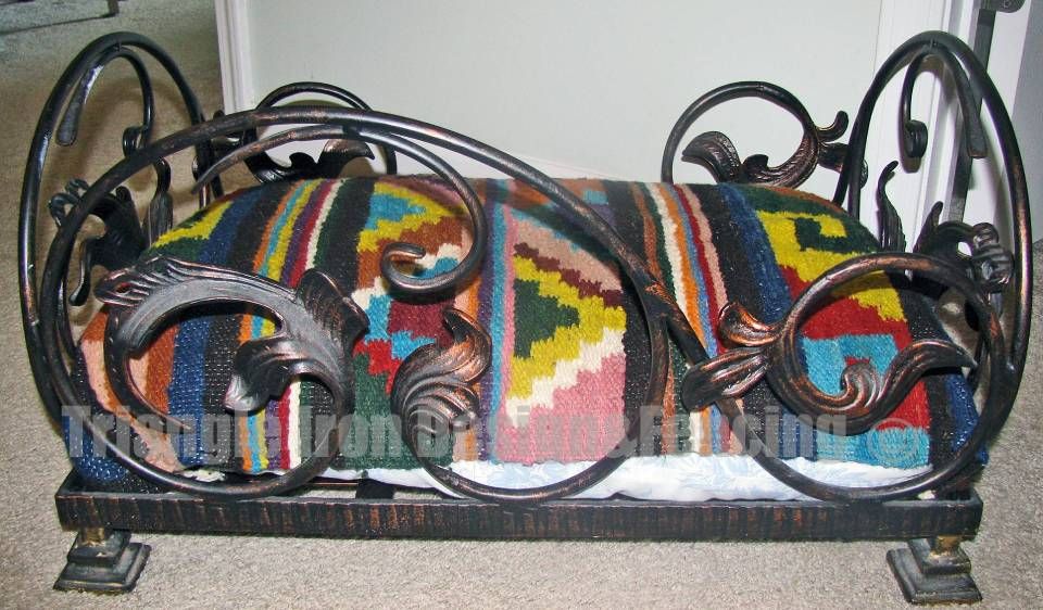 backside view of wrought iron made pet bed