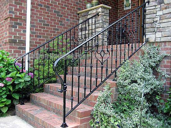 wide angle view of the railings at the stairs outside house