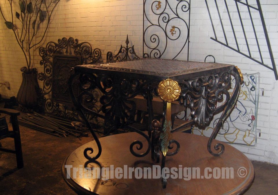 custom iron table in the workshop