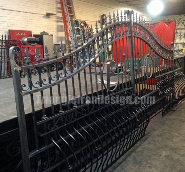 closeup view of the custom iron gate in the workshop