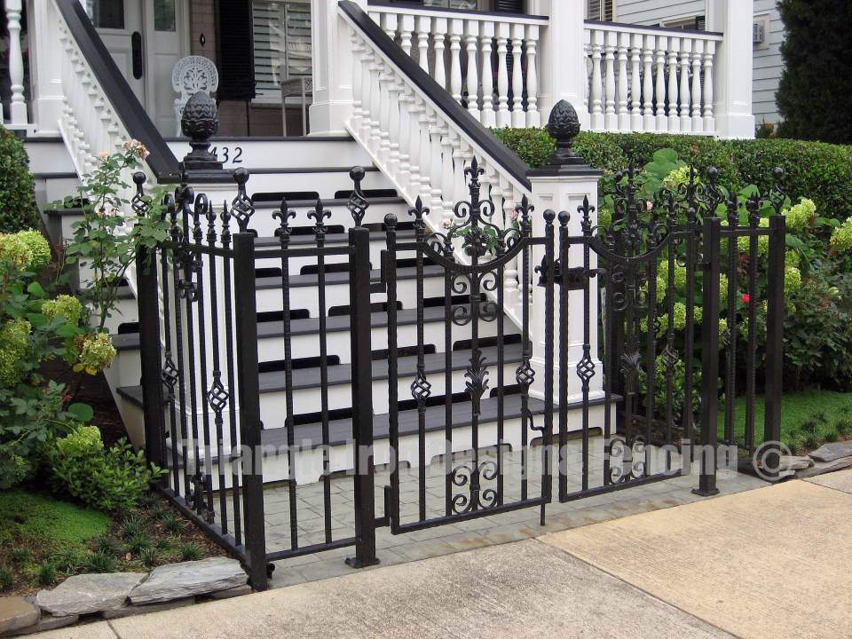 side view of the wrought iron gate