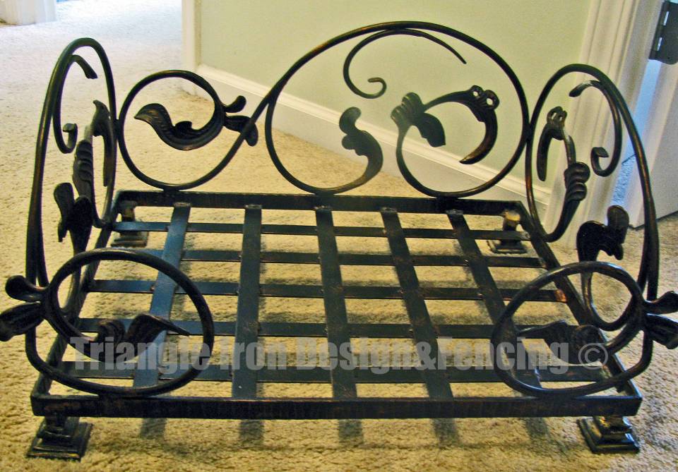close up view of custom iron made pet bed