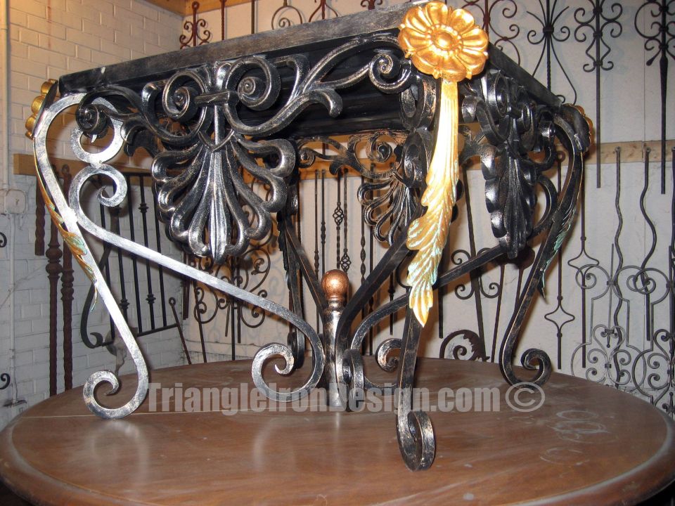 closeup view of the ornamental iron dining table 